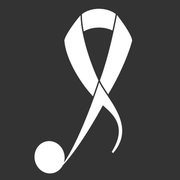 White ribbon logo on grey background